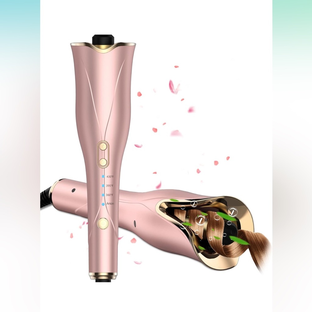 Automatic Hair Curler, Curling Iron 1 inch Large Rotating Barrel, 4 Temps pink